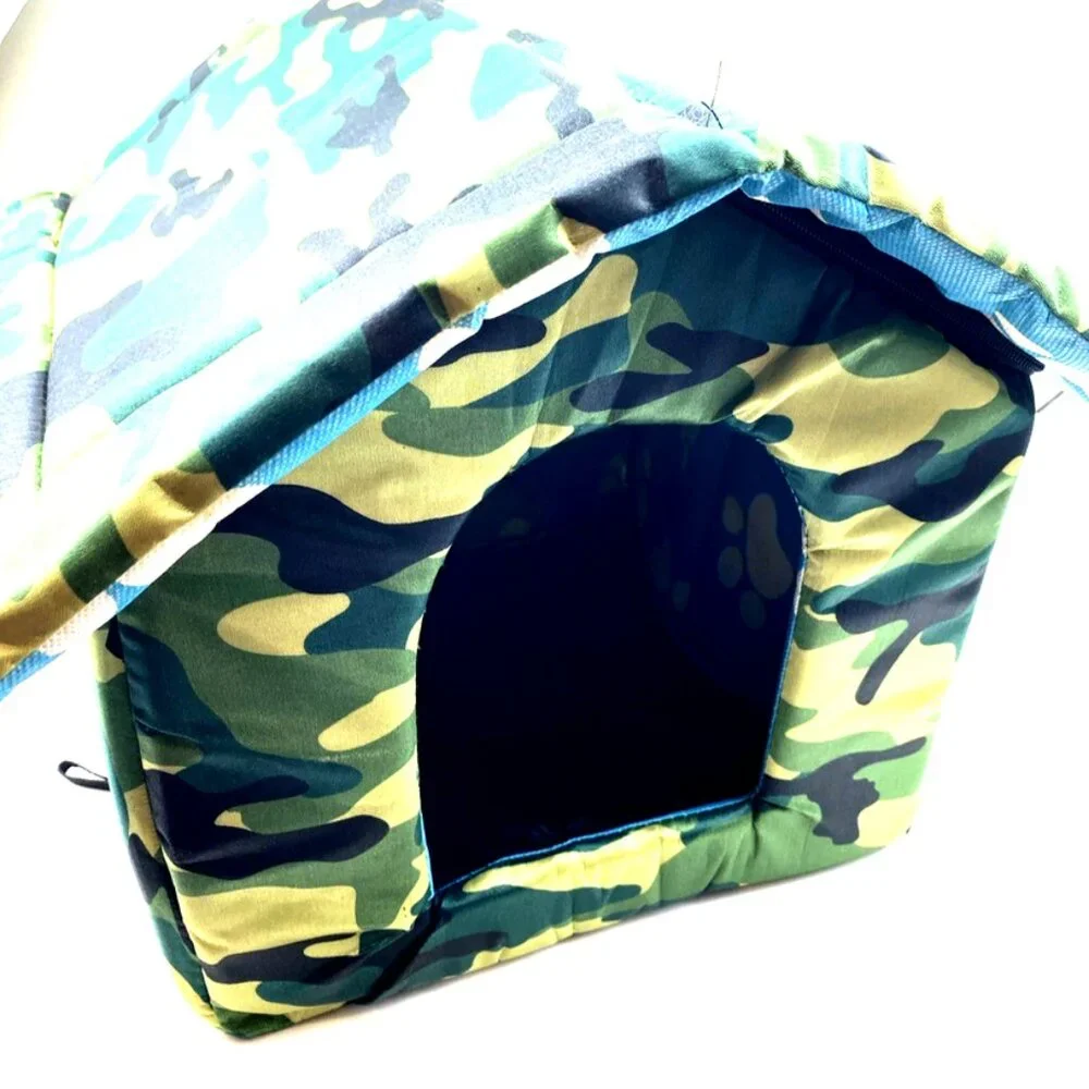 House Bed Tent Dog Waterproof Plush Portable Travel Soft Camo Cats Shelter Pets
